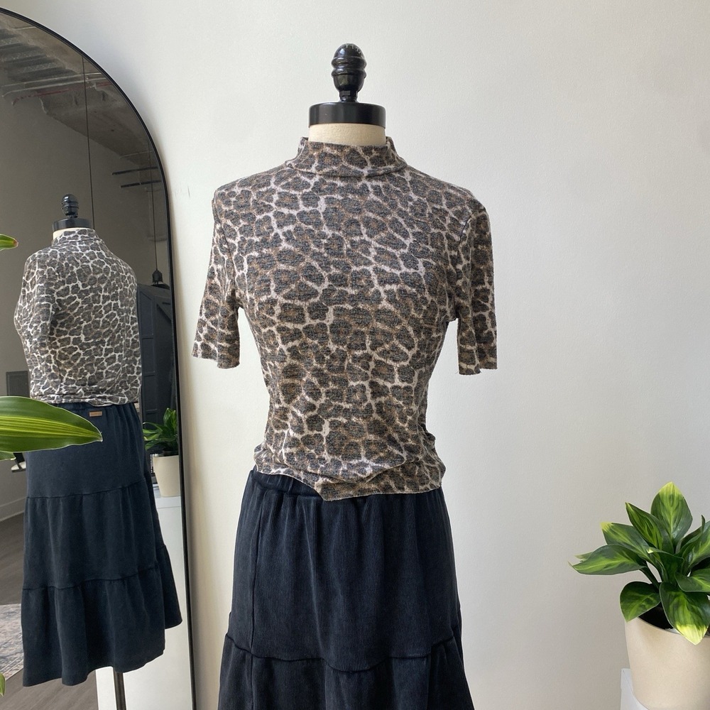 Zara TRF Cheetah Animal Print Mock Neck Short Sleeve Y2K Size Small Women's